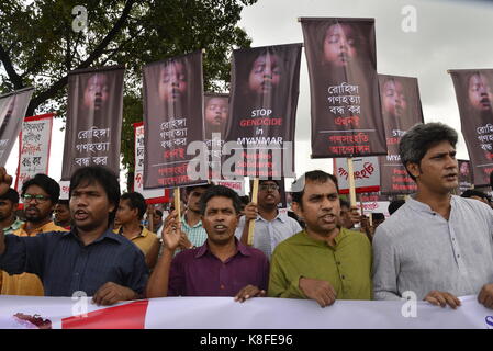 Dhaka, Bangladesh. Sep 19, 2017. Mouvement de la solidarité des peuples bangladais partie scène militante manifestation devant les bureaux des Nations unies sur le génocide d'arrêt exigeant au Myanmar Rohingyas à agargaon à Dhaka, Bangladesh, le 19 septembre, 2017 Crédit : mamunur rashid/Alamy live news Banque D'Images