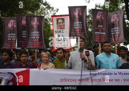 Dhaka, Bangladesh. Sep 19, 2017. Mouvement de la solidarité des peuples bangladais partie scène militante manifestation devant les bureaux des Nations unies sur le génocide d'arrêt exigeant au Myanmar Rohingyas à agargaon à Dhaka, Bangladesh, le 19 septembre, 2017 Crédit : mamunur rashid/Alamy live news Banque D'Images