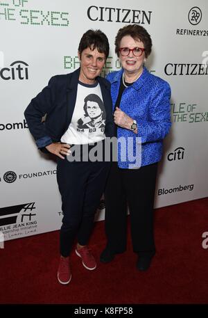 New York, NY, USA. Sep 19, 2017. ilana kloss, Billie Jean King aux arrivées de bataille des sexes le dépistage, la School of visual arts (SVA) theatre, New York, NY Le 19 septembre 2017. crédit : Derek storm/everett collection/Alamy live news Banque D'Images