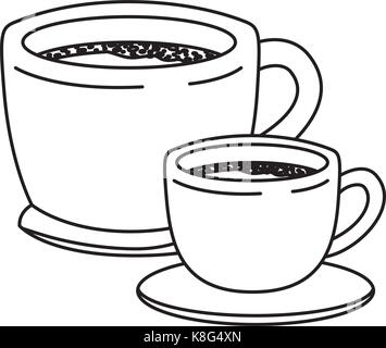 Grand jeu et petite tasse de café avec poignée silhouette monochrome Illustration de Vecteur