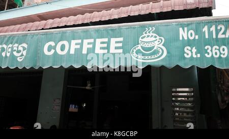 Chbar Ampov vietnamiens Bridg Monivong Phnom Penh Cambodge Zone Ghetto Coffee Shop Sign Banque D'Images