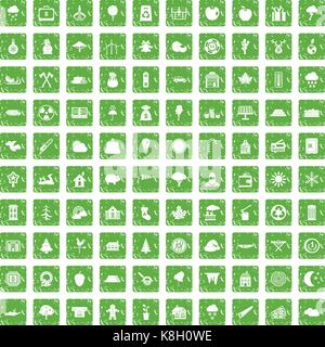 100 icons set bûcheron grunge green Illustration de Vecteur