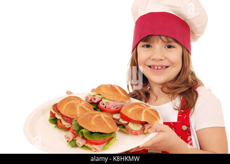 Petite fille avec des sandwiches cook Banque D'Images