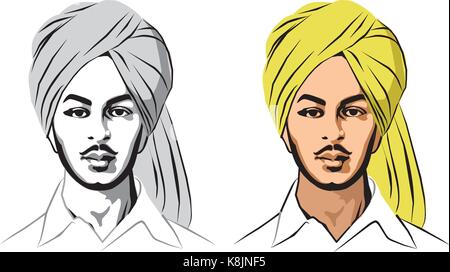 Stock vector illustration of Indian freedom fighter bhagat singh sikh Illustration de Vecteur