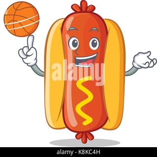 Jouer au basket-ball hot dog personnage Illustration de Vecteur