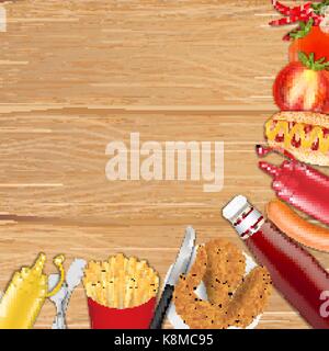 Frites de poulet sauce poivre tomate saucisse Illustration de Vecteur