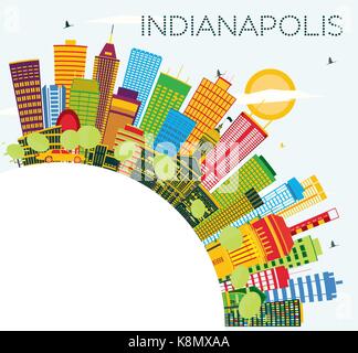 Indianapolis skyline avec les bâtiments, de couleur bleu ciel et espace copie. vector illustration. Les voyages d'affaires et tourisme concept avec des bâtiments modernes. Illustration de Vecteur