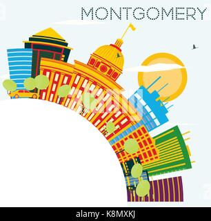 Montgomery usa avec toits de bâtiments, de couleur bleu ciel et espace copie. vector illustration. Les voyages d'affaires et tourisme concept. Illustration de Vecteur