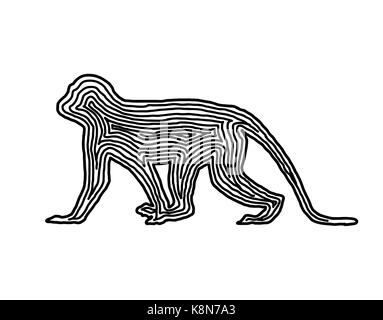 Un singe noir dans l'icône illustration ligne offset d'empreintes digitales pour logo style. ou l'arrière-plan de conception. Illustration de Vecteur