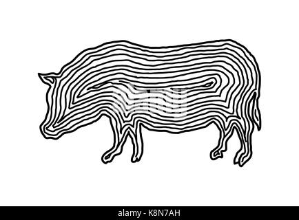 Un cochon dans l'icône illustration offset noir. ligne style d'empreintes digitales pour logo ou design d'arrière-plan. Illustration de Vecteur