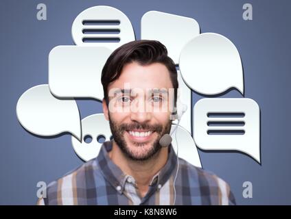 Digital composite of Customer care service homme avec des bulles de chat Banque D'Images