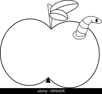 Cartoon vector worm avec apple icône Symbole. design illustration isolé sur fond blanc Illustration de Vecteur