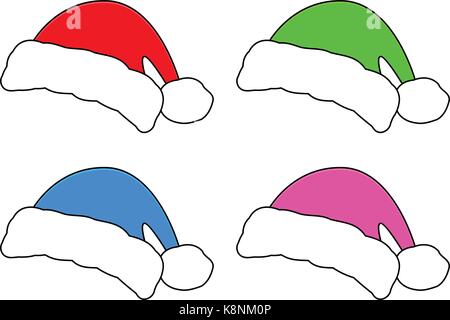 Santa hat, Noël cap icon set, symbole, design. Vector illustration d'hiver isolé sur fond blanc. Illustration de Vecteur