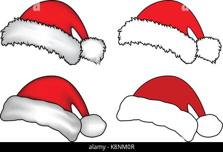 Santa hat, Noël cap icon set, symbole, design. Vector illustration d'hiver isolé sur fond blanc. Illustration de Vecteur