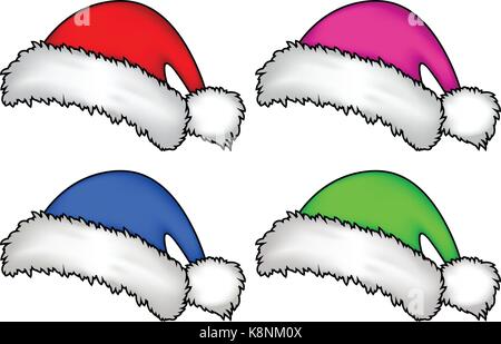 Santa hat, Noël cap icon set, symbole, design. Vector illustration d'hiver isolé sur fond blanc. Illustration de Vecteur