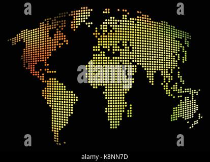 Carte du monde - abstract background vector en pointillés. Illustration en couleurs - jaune, orange, vert. Illustration de Vecteur