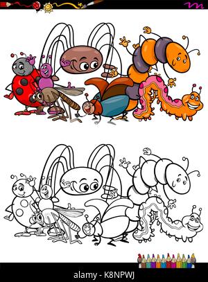 Cartoon illustration de personnages animaux insectes activité de coloriage de groupe Illustration de Vecteur