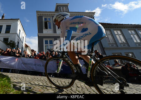 Bergen, Norvège. 20 Sep, 2017. Eduardo Sepulveda de l'Argentine a terminé 37e dans la mens Elite montre à Bergen, Norvège, au Championnat du Monde de Cyclisme. Credit : Kjell Erik Irgens Henanger/Alamy Live News Banque D'Images