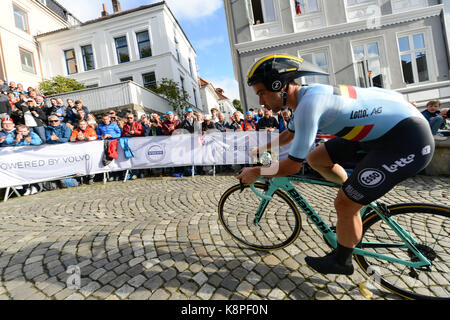 Bergen, Norvège. 20 Sep, 2017. Victor CAMPENAERTS de Belgique a terminé 16e dans la mens Elite montre à Bergen, Norvège, au Championnat du Monde de Cyclisme. Credit : Kjell Erik Irgens Henanger/Alamy Live News Banque D'Images