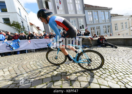 Bergen, Norvège. 20 Sep, 2017. Hugo Houle du Canada a terminé 29e au contre-la-montre élite Mens à Bergen, Norvège, au Championnat du Monde de Cyclisme. Credit : Kjell Erik Irgens Henanger/Alamy Live News Banque D'Images