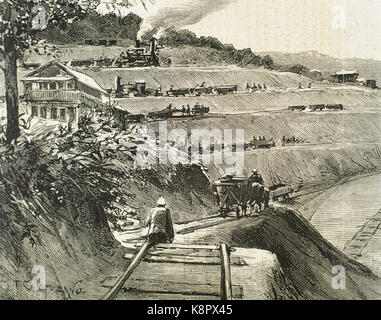 De construction du canal de Panama. Gravure, 1886. Banque D'Images