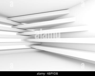 Résumé Contexte intérieur vide. Chambre blanche avec un éclairage doux et le motif de bande recoupée poutres apparentes, 3d illustration Banque D'Images