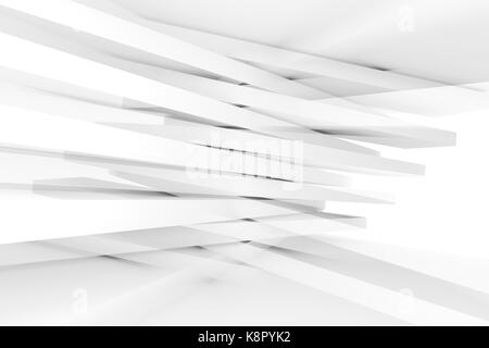 Résumé fond numérique blanc. blanc intérieur avec poutres de recoupé, bande de rendu 3d illustration avec effet double exposition Banque D'Images