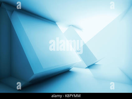 Abstract blue fond numérique high-tech avec shining a recoupé des structures polygonales, cubes de rendu 3d illustration avec effet double exposition Banque D'Images