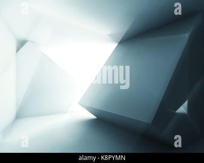 Résumé bleu foncé fond numérique high-tech avec shining a recoupé des structures polygonales, cubes de rendu 3d illustration avec double exposition e Banque D'Images