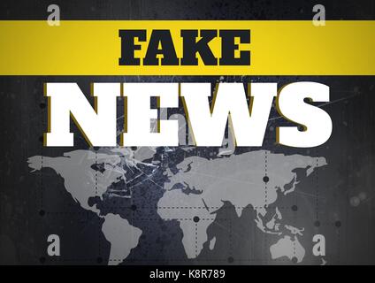 Digital composite de Fake news texte en face de la carte du monde Banque D'Images