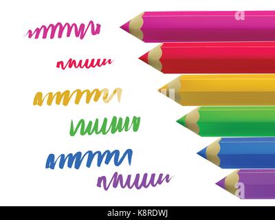 Crayons de couleur sur fond blanc. Illustration de Vecteur