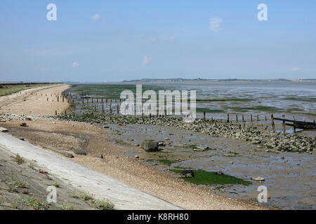 Marée basse à l'swale, à la mer le long du mur vers l'île de sheppy. kent wildlife trust. Banque D'Images