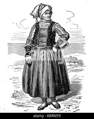 Une femme d'Ostenfeld en Allemagne, Schleswig, dans le costume du dimanche, amélioration numérique reproduction d'une gravure sur bois, publié dans le 19e siècle Banque D'Images