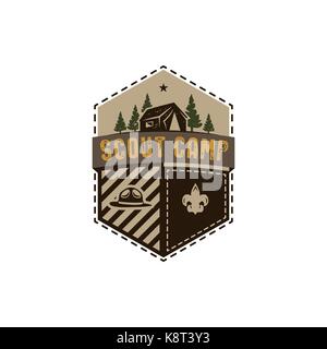 Voyager, une insigne. scout camp emblème. vintage hand drawn design. retro palette couleurs. illustration vectorielle stock, insignes, rustique patch. isolé sur fond blanc Illustration de Vecteur