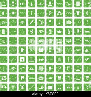 Treatmet 100 medical icons set grunge green Illustration de Vecteur