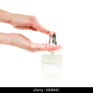 Savon à main avec lotion bouteille de pompage Banque D'Images