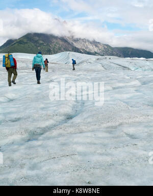 Les gens sont de randonnée une pente sur le glacier de la racine. Banque D'Images