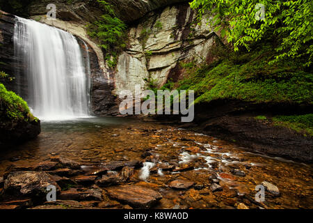 Verre à pied 90 Falls est une chute d'eau située au large de la Blue Ridge Parkway à Pisgah Forest National en Caroline du Nord. Banque D'Images