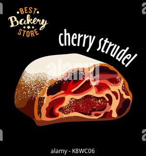 Dessert sucré réaliste - cherry strudel vecteur. Le pain produit. Illustration de Vecteur