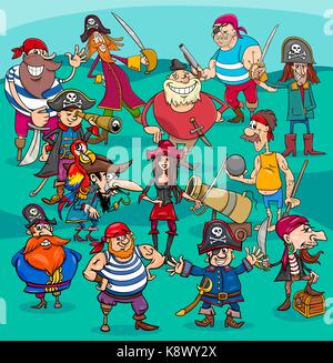 Cartoon illustrations de fantasy groupe caractères pirate Illustration de Vecteur