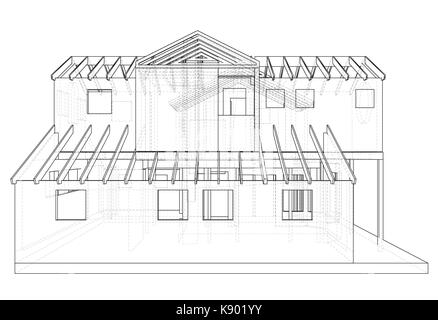 Abstract 3D render of building construction structure filaire.. Graphique 3d illustration de traçage Illustration de Vecteur