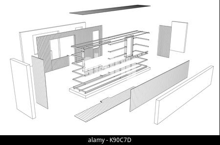 Dessin 3d architecte de balcon Illustration de Vecteur