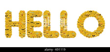 Le mot salut écrit en caractères emoji médias sociaux smiley Banque D'Images