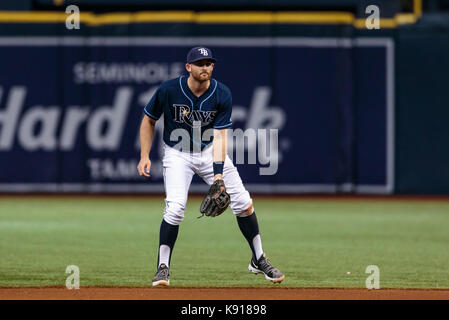 Tropicana Field. 20 Sep, 2017. Floride, USA- Rays de Tampa Bay Le deuxième but Brad Miller (13) dans le match entre les Chicago Cubs et les Rays de Tampa Bay au Tropicana Field. Del Mecum/CSM/Alamy Live News Banque D'Images