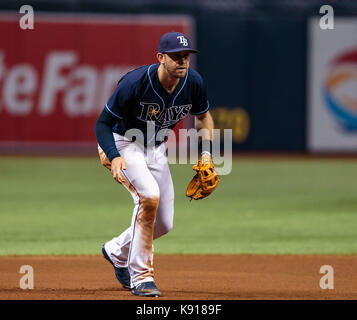 Tropicana Field. 20 Sep, 2017. Floride, USA- Rays de Tampa Bay de troisième but Evan Longoria (3) dans le match entre les Chicago Cubs et les Rays de Tampa Bay au Tropicana Field. Del Mecum/CSM/Alamy Live News Banque D'Images