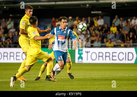 Jurado de RCD Espanyol santander pendant la match de championnat joué dans ceramica stadium (madrigal) entre le villarreal cf et le RCD Espanyol. Villarreal, Castellon, Comunitat Valenciana, Espagne. sep 21th 2017. Banque D'Images