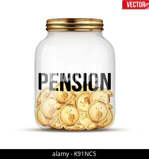 Économiser de l'argent monnaie en pot avec l'étiquette de pension Illustration de Vecteur