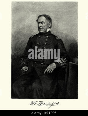 Vintage gravure de david farragut (1801 à août 14, 1870) était un officier général de la marine des États-Unis pendant la guerre civile américaine. Banque D'Images