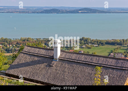 Paysage du lac Balaton en Hongrie avec maison typique Banque D'Images