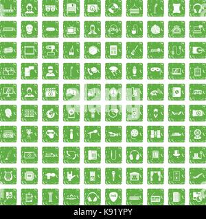 100 icons set microphone grunge green Illustration de Vecteur